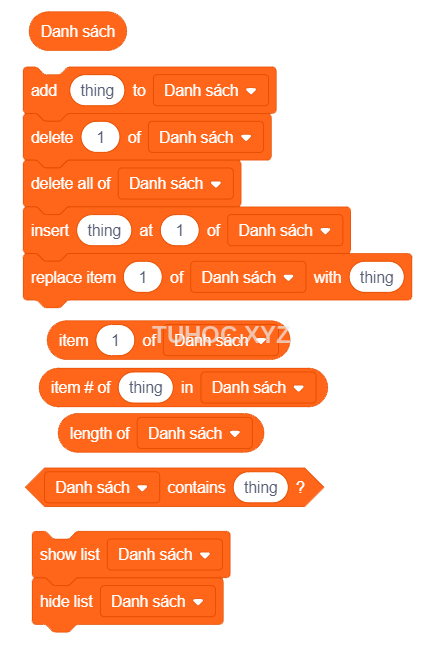 Nhóm lệnh List Block Scratch 3.0