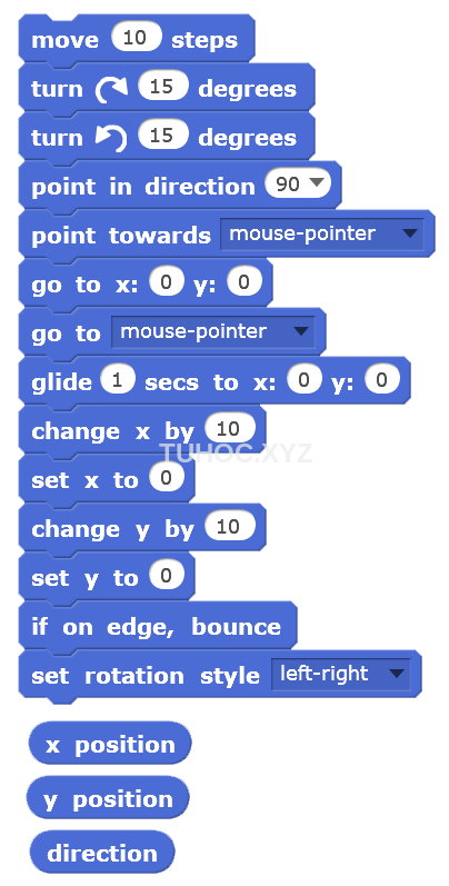 khối lệnh trong Motion Block Scratch 3.0 và Scratch 2.0