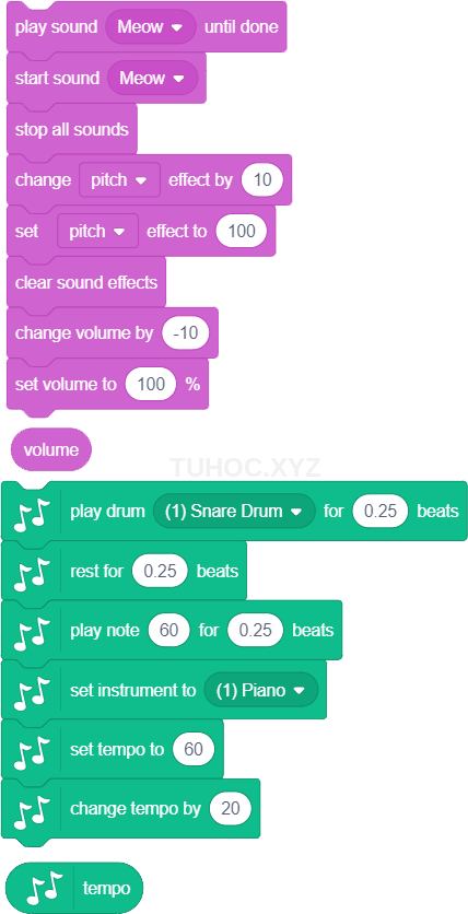 Nhóm lệnh Sound Block Scratch 3.0